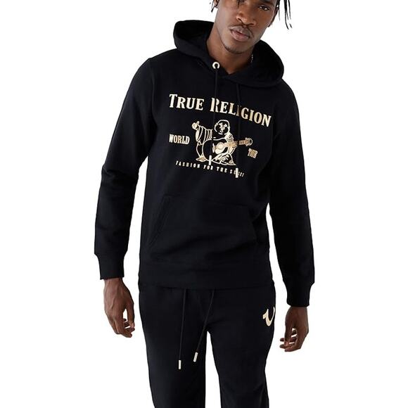 True Religion Men's Metallic Buddha Fleece Hoody Black Size Medium